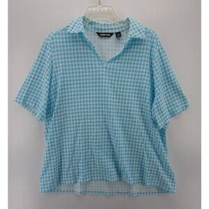 Lands End Polo Shirt 1X Plus White Lightweight Flannel Top Check